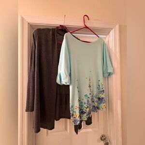 {2 items} Bundle Gray Cardigan and Short Sleeved Blouse Sz XL
